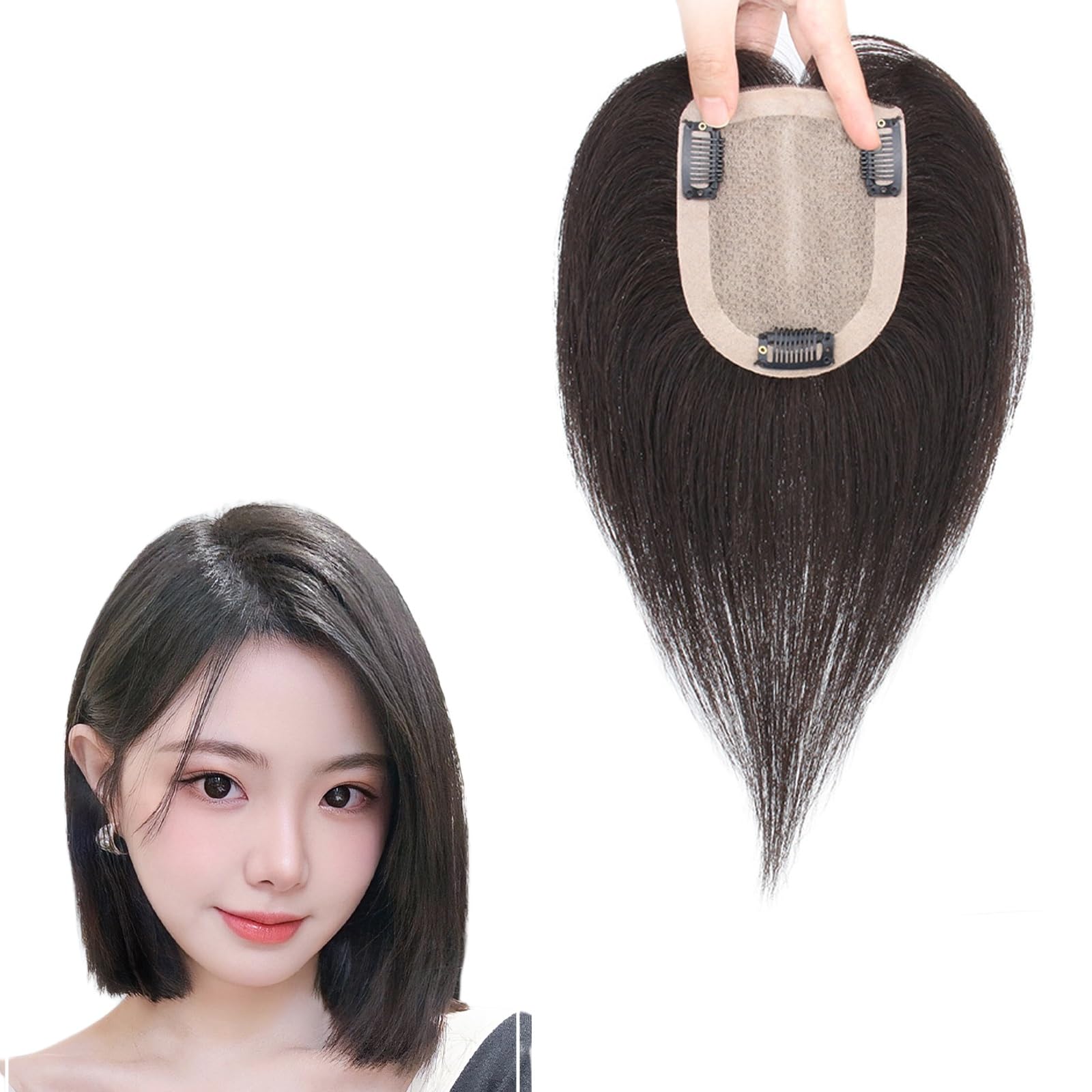 100 % Echthaar-Topper Natürliches Schwarzes Toupet for Frauen 10 X 12 Cm Seidenbasis-Top-Haarverlängerungen, 25/30 Cm Haarteile Ohne Pony Zum Abdecken Von Weißem/schütterem Haar ( Size : 10 inch )