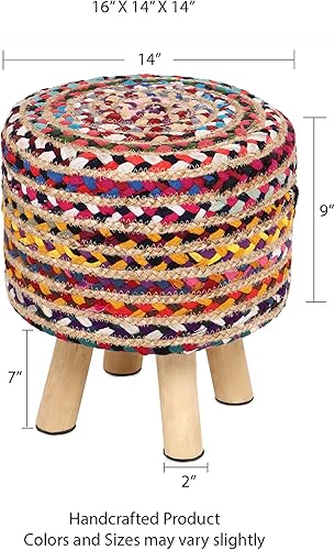 Miniatura 9 de REDEARTH Taburete de pie hecho a mano de madera con 4 patas para sala de estar, dormitorio, guardería, habitación de los niños, patio, gimnasio 100%