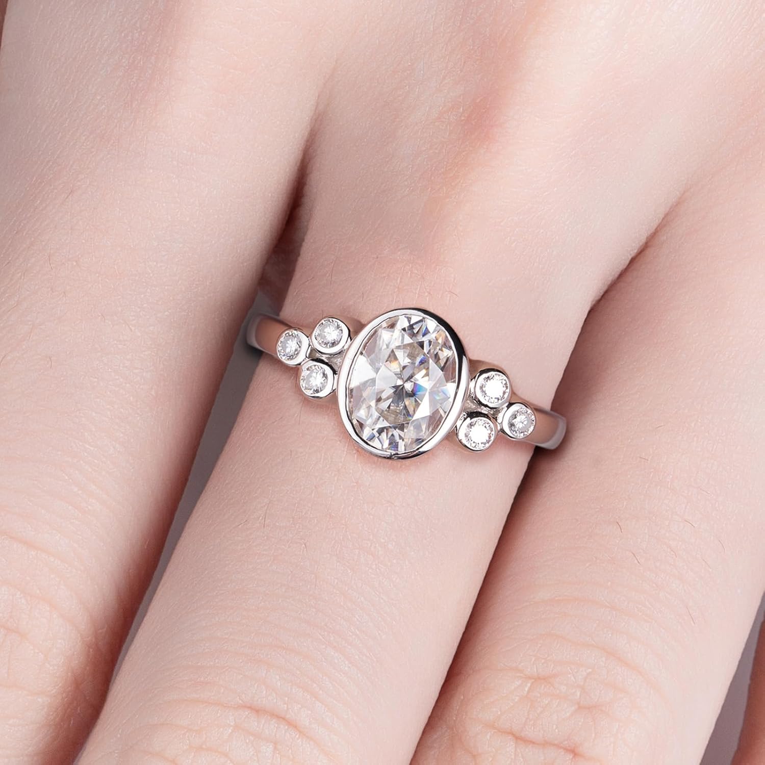 Oval/Marquise/Emerald Cut Moissanite Engagement Rings for Women D Color VVS1 Clarity 925 Sterling Silver 3-Stone Wedding Promise Anniversary Ring with Certificate