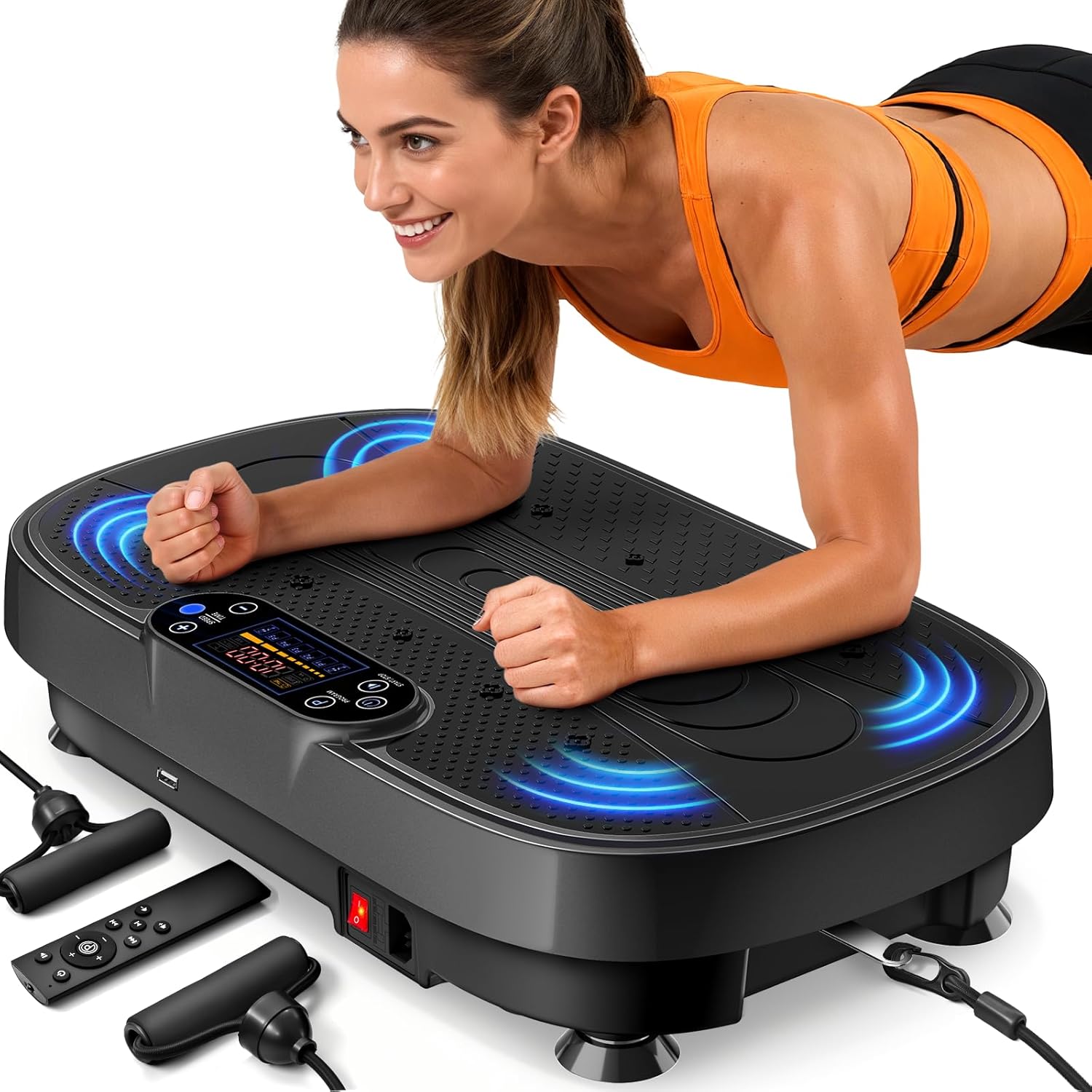 Vibration Plate Exercise Machine for Weight Loss and Lymphatic Drainage – 330lb Vibrating Platform for Home Gym Workout, Full Body Shaker Pilates Equipment with 2 Bands for Women and Men – Matte Black