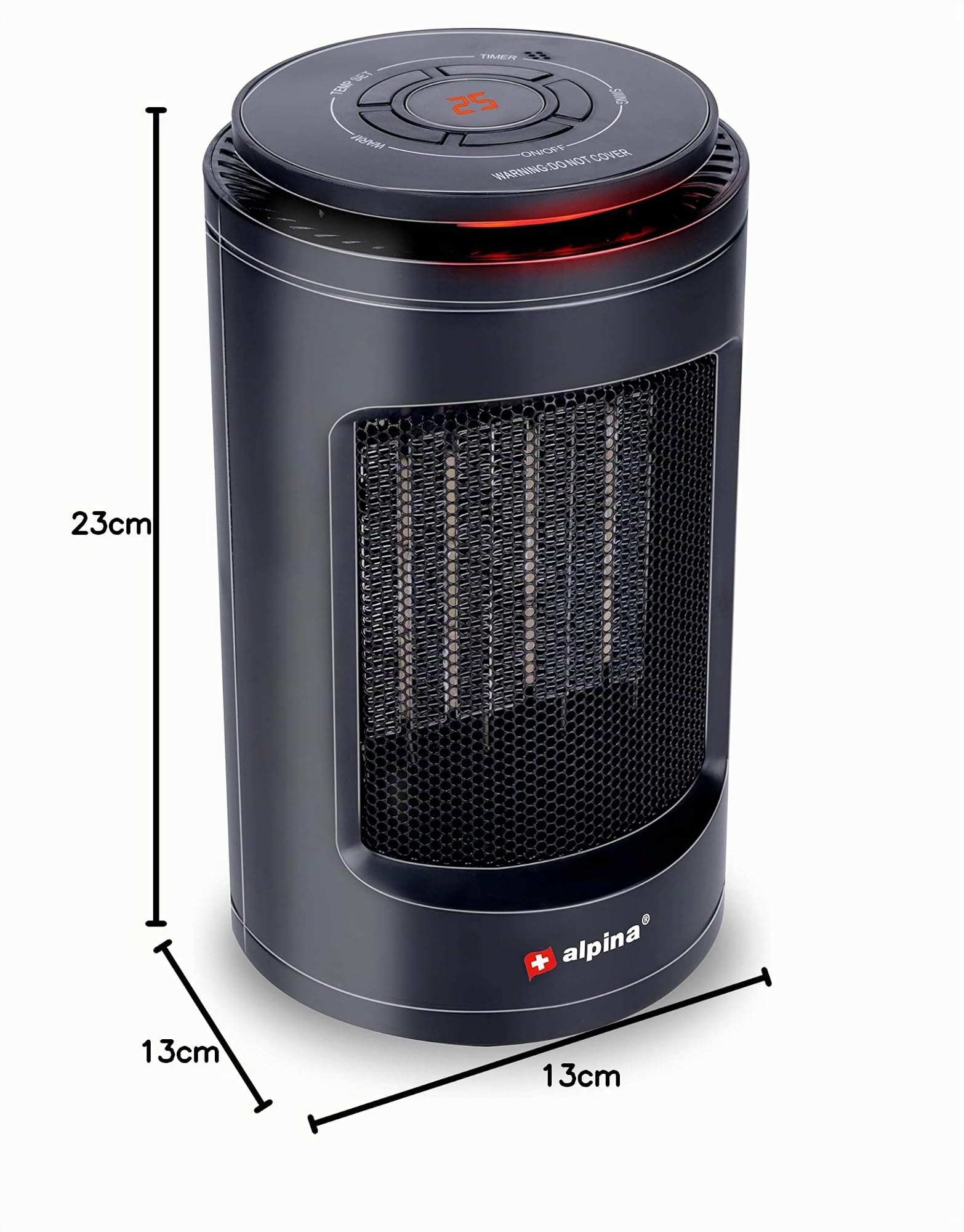 alpina Termoventilatore portatile e compatto – Riscaldamento elettrico 1200W con aria calda e fredda – Termostato digitale riscaldamento 15-35°C – Funzione timer 1-9h – Riscaldamento elettrico per