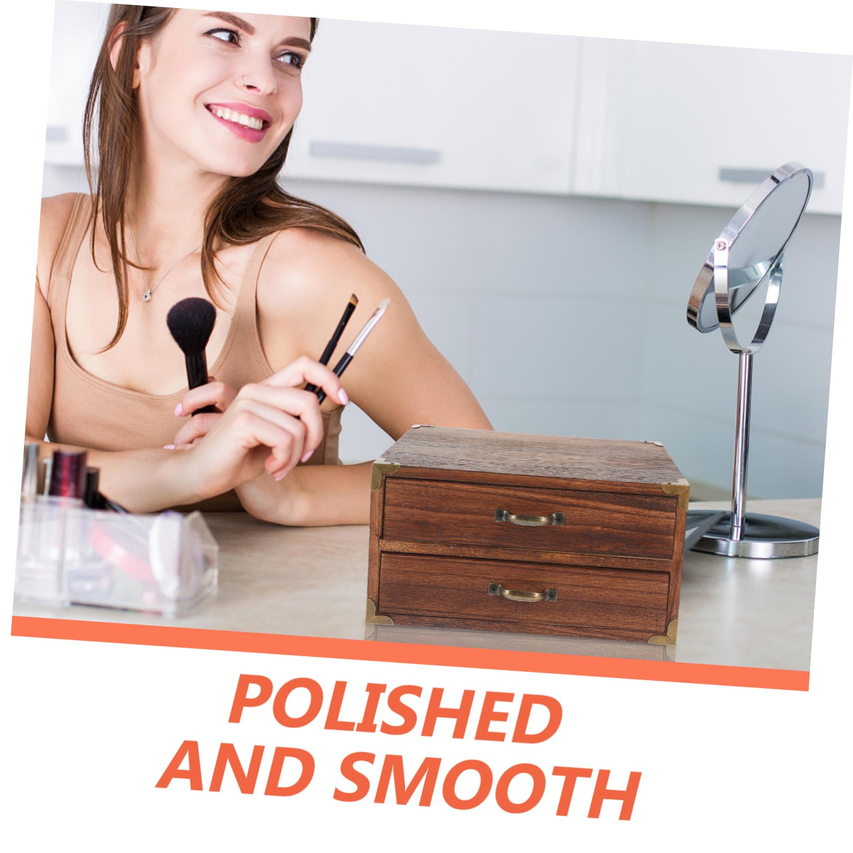 OUNONA Vintage Holzbox mit Schubladen Schreibtisch Organizer für Home Office 2 Schubladen Großzügiger Stauraum Ordentliche Aufbewahrung