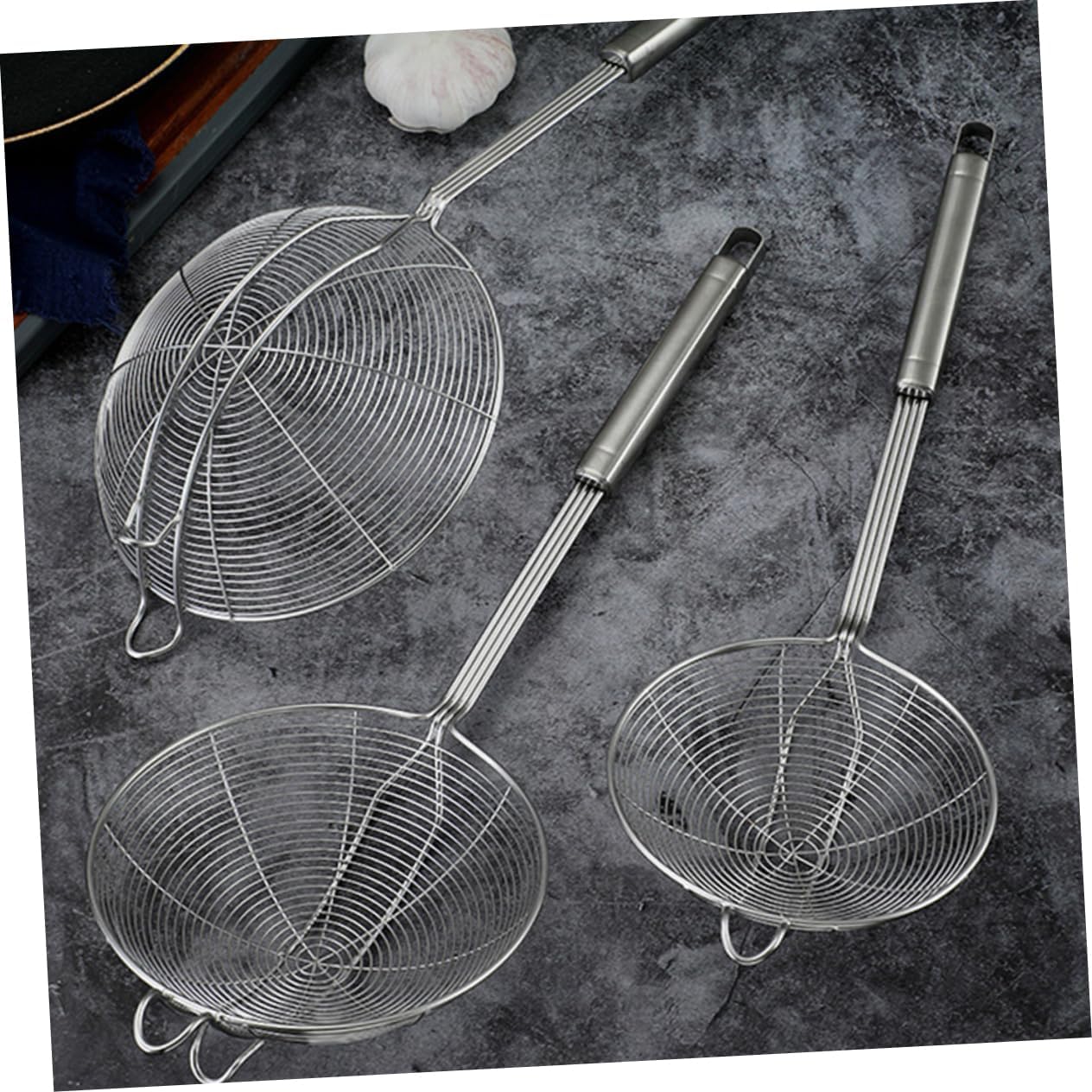 Ciieeo 5pcs Stainless Steel Slotted Spoon Pasta Strainer Colander Comfortable Handle Easy Storage for Kitchen
