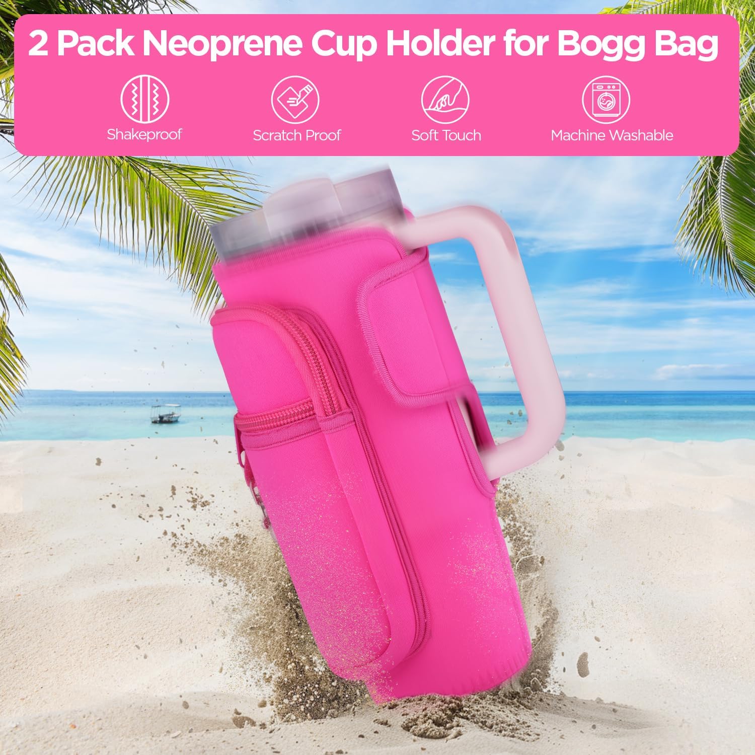 OUTXE 2 Pack Bogg Bag Cup Holder for Stanley 40/30 oz, Large Drink Holder Attachment with Phone Pouch Key Hook, Water Bottle Accessories for All Bogg Bag Simply Southern Simple Modern Tote Beach Bag