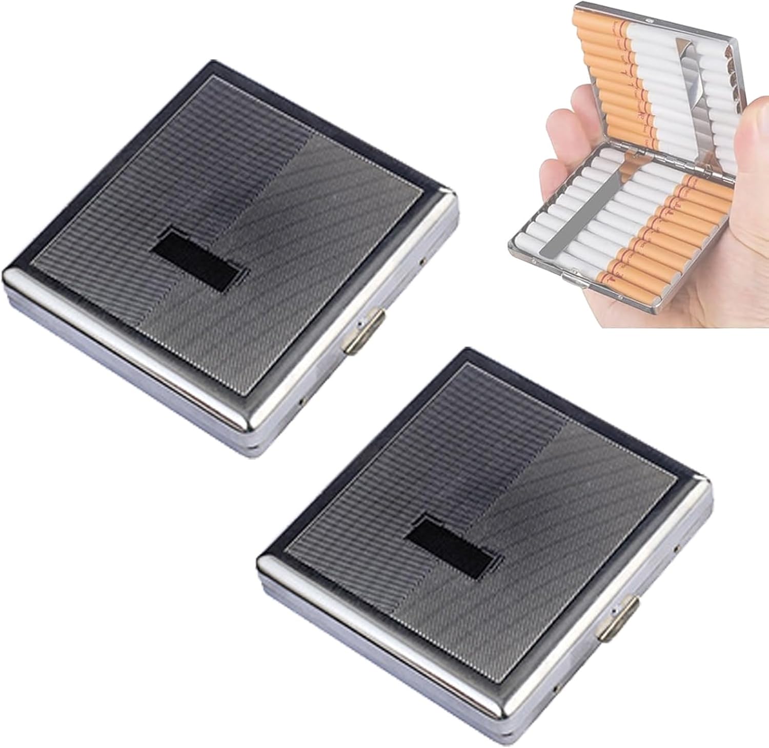Retro Metal Cigarette Case, Unisex, Can Hold 20 Regular Thick Cigarettes, 2 Packs, Double-Sided Spring Clip, Compact and Pressure-Proof and Portable, Metal Material,Suitable for Smokers,E