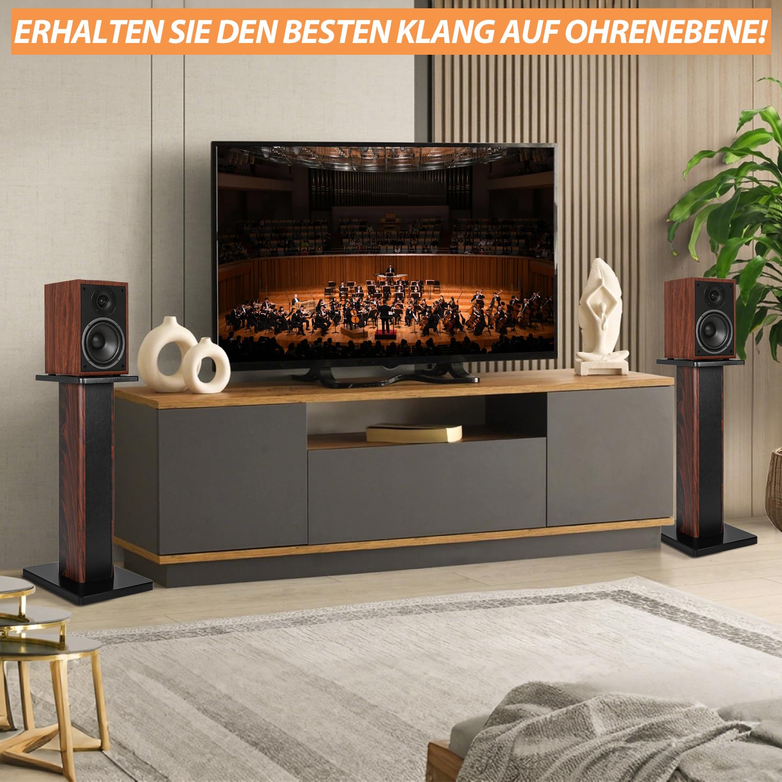 2er-Pack Holz-Lautsprecherständer mit Sand Füllbarer Design, Boxenständer Holz für Satelliten Regallautsprecher, Tragkraft bis zu 50 KG, Universelle Lautsprecherständer (60CM)