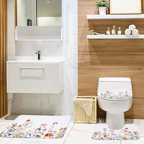 Juego de alfombras y tapetes de baño, juego de 3 piezas de alfombra de baño, alfombra de baño de flores, ultra suave, absorbente, peluda, gruesa,