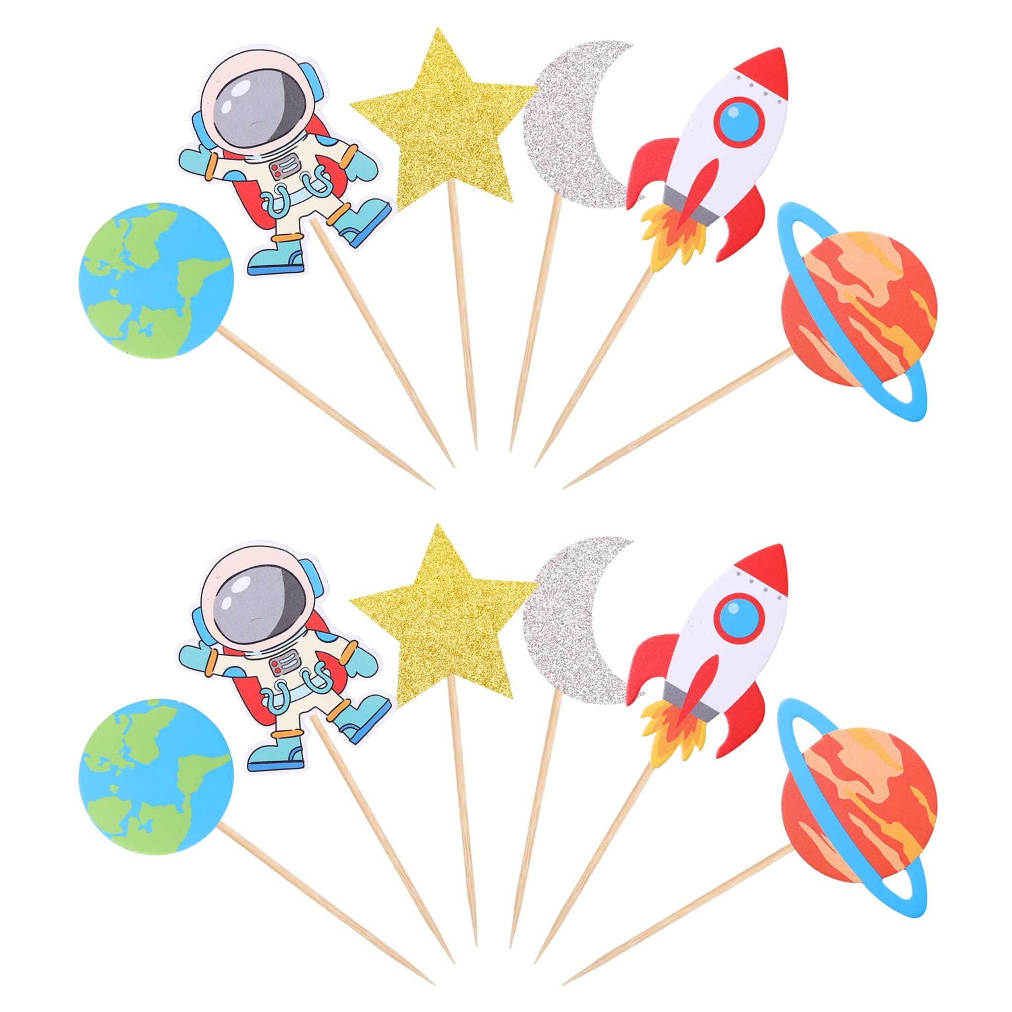 40 Stück Essbare Weltraum-Cupcake-Topper – Astronaut, Rakete, Planet, Für Geburtstag & Babyparty