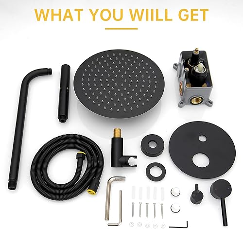 Miniatura 9 de BESy Sistema de ducha con cabezal de ducha de lluvia redondo de 10 pulgadas y montaje en pared de mano, juego combinado de grifo de ducha de lluvia