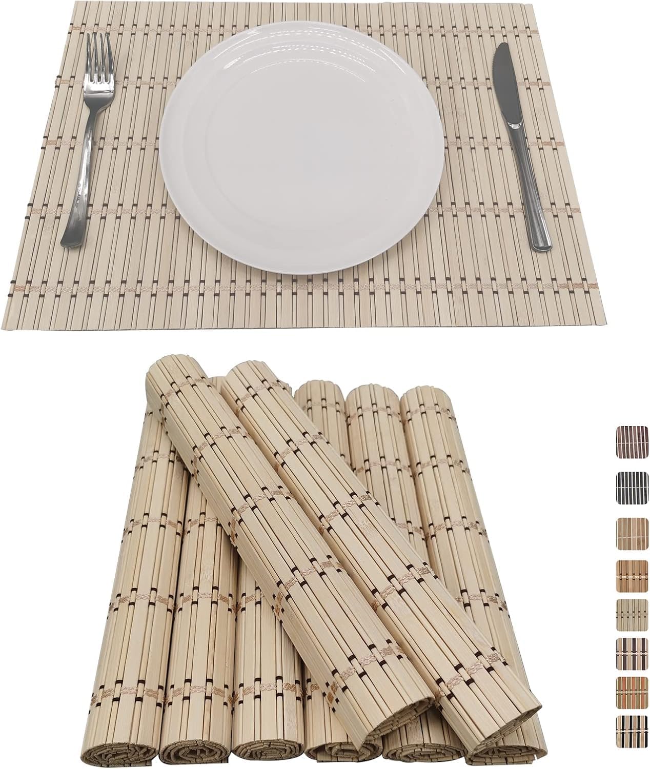 12-Pack 17.7x11.8 Bamboo Slat Placemats, Non-Slip & Heat-Resistant, Natural image 2