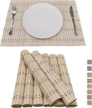 8-Pack 17.7x11.8 Bamboo Slat Placemats, Non-Slip & Heat-Resistant, Natural