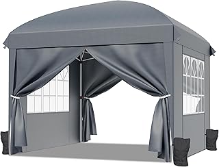 Pavillon 3x3 mit Seitenwänden, Pop up Faltpavillon Wasserdicht Stabil, Gartenpavillon Faltbar mit Sandsäcke, Partyzelt Sonnenschutz, Dunkelgrau