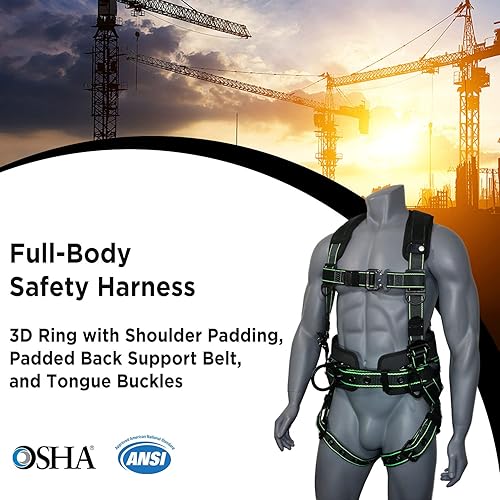 Miniatura 2 de AFP Arnés de seguridad de cuerpo completo de protección contra caídas Premium, cinturón de soporte de 8" de grosor, anillos en D de aluminio,