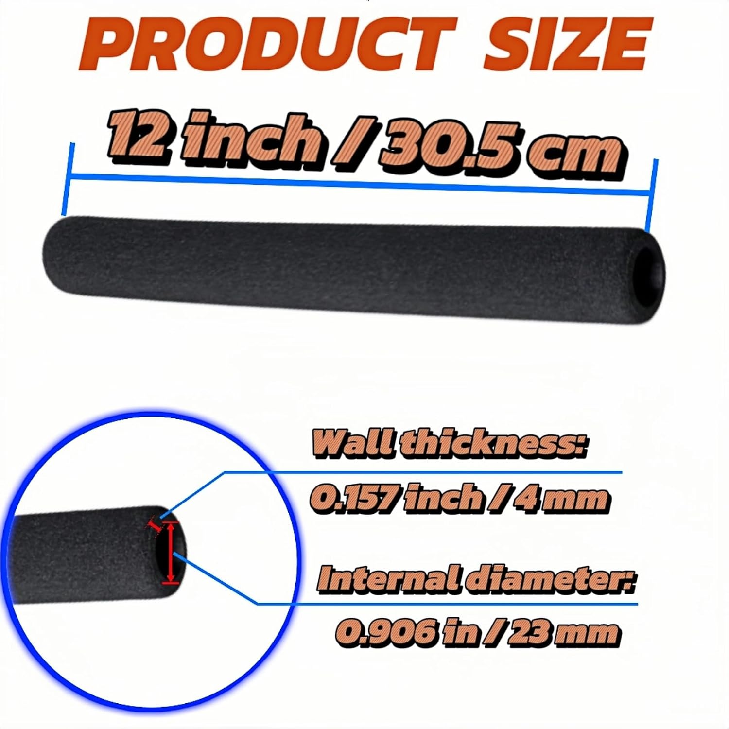 Cane Handle Cushion Cover, 4-Pack Black Thick Foam Grip Replacement for Standard Canes, 31cm Length 4mm Cushion for Seniors Walking Stick Handles