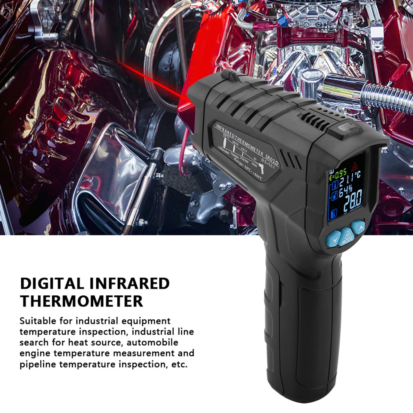 Akozon Termometro Digitale a Infrarossi IR01D Termometro IR Digitale Senza Portatile -50~800 ℃ Conservazione Dati