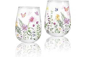 Whaline Spring Wine Glasses with Watercolor Florals