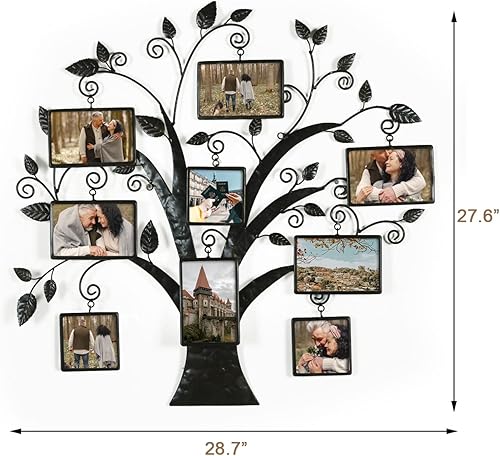 Miniatura 2 de Adeco Marco de fotos decorativo de metal para colgar en la pared con 9 aberturas, para fotos de 4 x 4 pulgadas y 4 x 6 pulgadas