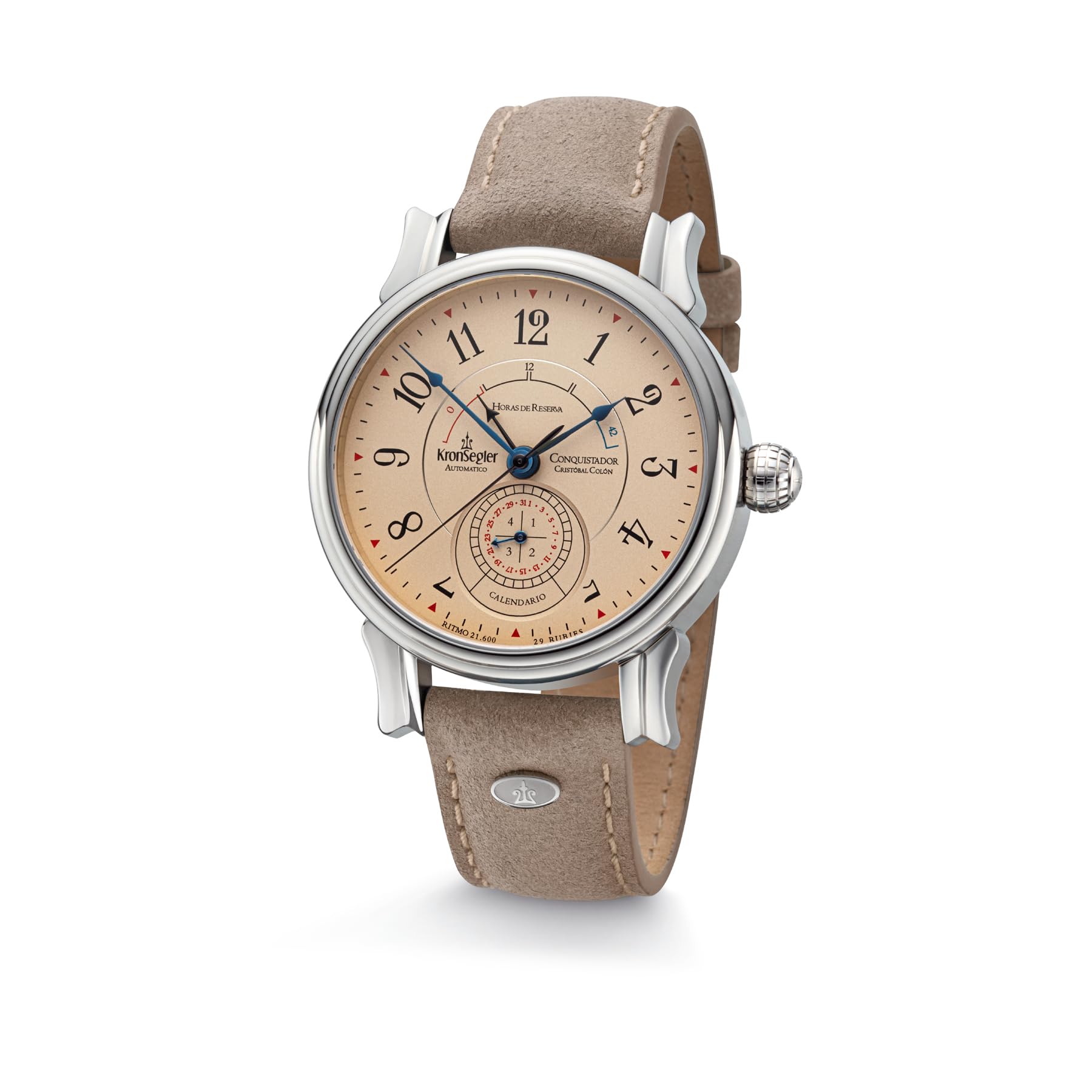 Kronsegler Conquistador Stahl - Tierra braun | Automatik Herrenuhr mit Gangreserveanzeige | Saphirglas, Zeigerdatum, Lederband, Faltschließe