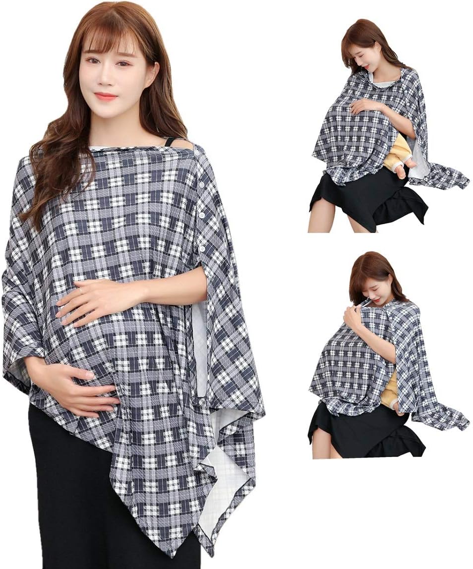Tribal Nursing Cover Poncho for Breastfeeding Nursing Shawl Cover Ups Poncho Adjustable Buttons Breathable Bamboo Perfect Gift Idea Black White Kente