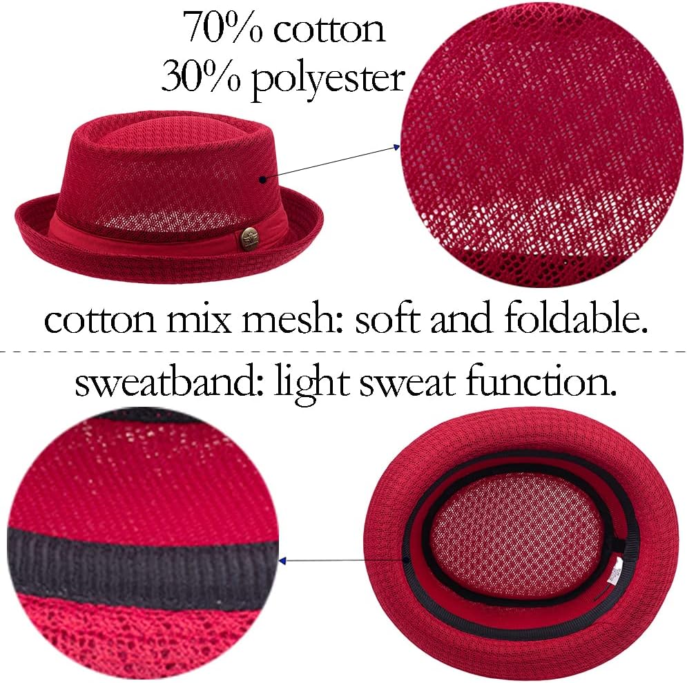 2/6 pcs Mesh Pork Pie Straw Hat Summer 1920S Costume Party Cap Fedora Dad Bowler Flat Top Men