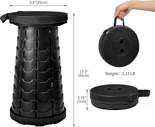 Miniatura 3 de BEBODOFI Paquete de 2 taburetes telescópicos plegables mejorados, portátil, ligero pero más resistente, con capacidad de carga, taburete plegable de