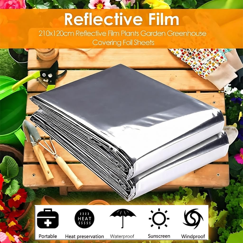 Film réfléchissant de Plante en Argent 2Pcs, Feuille de Couverture réfléchissante à Effet de Serre à Effet de Serre plantant des raccords 210 * 120cm