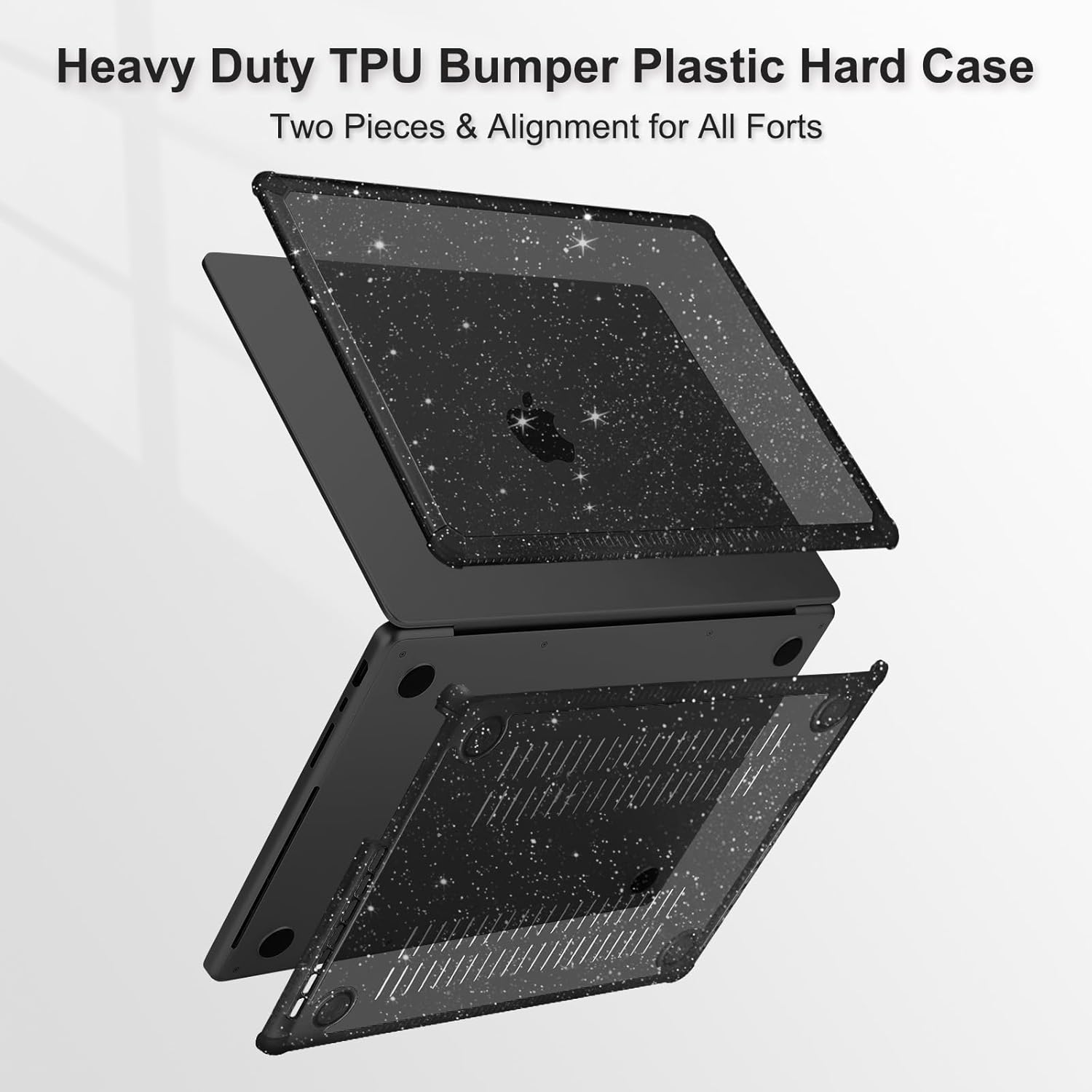 MOSISO Compatible with MacBook Pro 14 inch Case 2025-2021 M5 M4 M3 M2 M1 A3434 A3112 A3185 A3401 A2918 A2992 A2779 A2442, Heavy Duty Glitter Hard Shell with TPU Bumper&Keyboard Cover, Black - Image 5