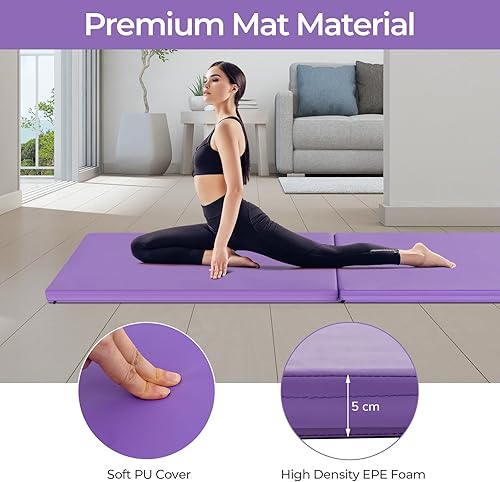 Miniatura 10 de Giantex Tapete de gimnasia de 6 x 2 x 1.6 pulgadas, panel plegable grueso para gimnasio, yoga, ejercicio con cierres de velcro