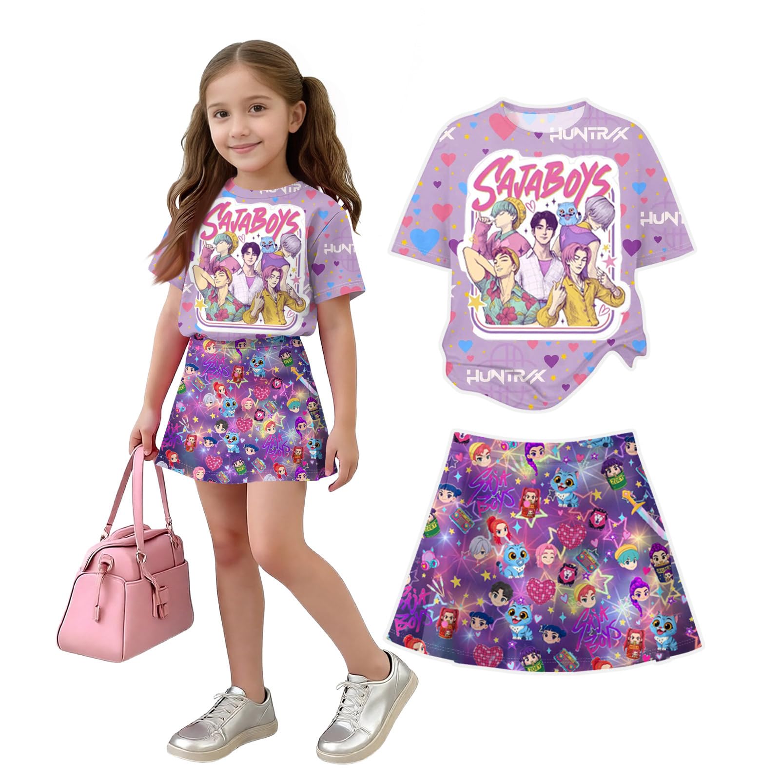K Pop Short Sleeve T-Shirt and Skirts Outfits Set for Girls Hunters Girl's Anime Graphic Tees De-Mon Summer Sets — view 17
