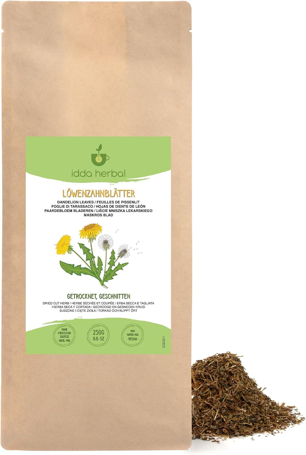 Paardenbloemthee (250 g), losse thee, paardenbloem gedroogd en gesneden, 100% natuurlijk en zuiver voor het bereiden van kruidenthee en paardenbloementhee