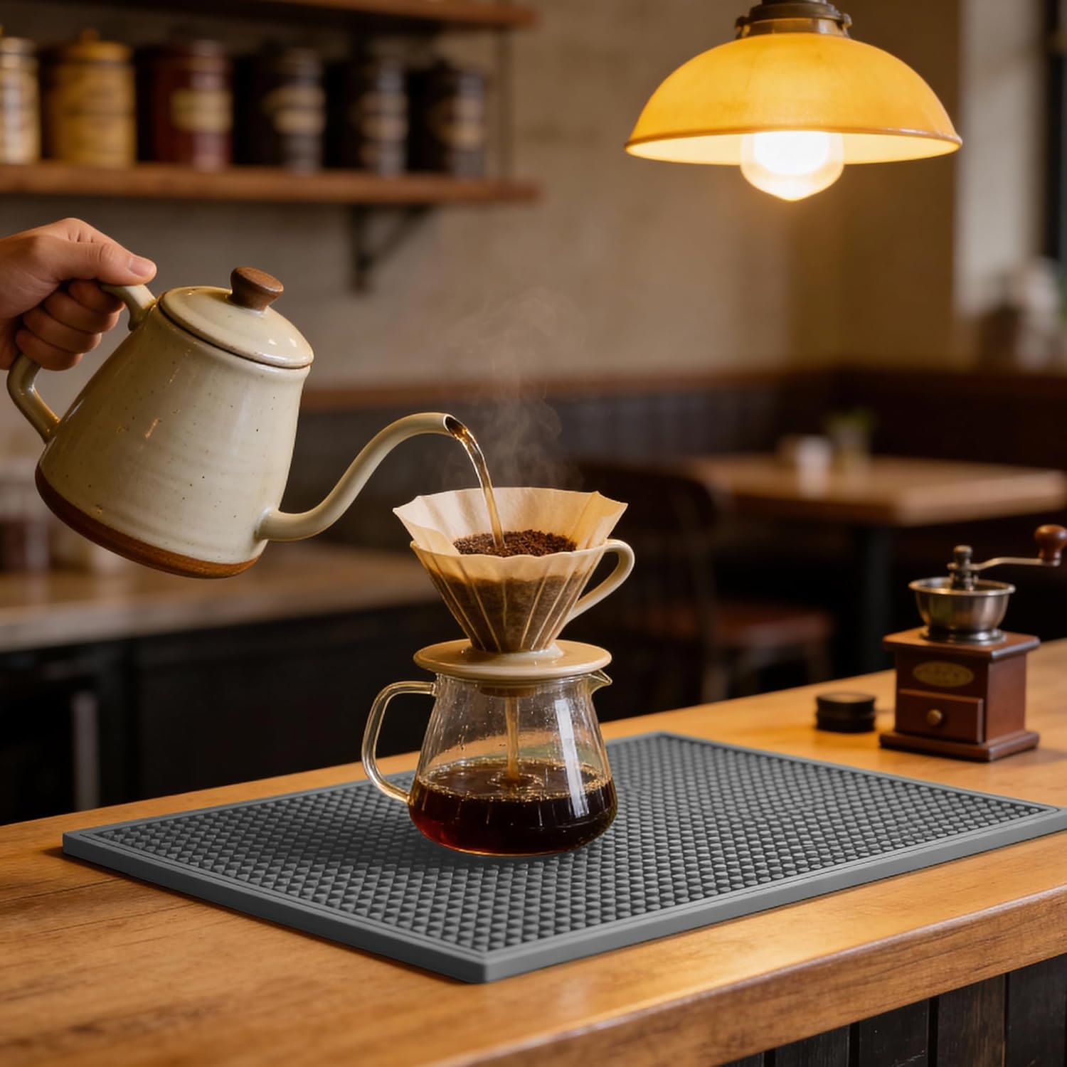 ZJWZLG Bar Mat - 18"X12"(2 Pcs) Rubber Bar Mats for Countertop & Dish Drying, Non-Slip Bartender Mat with Airflow Design for Home Bar, Cocktail Set, Kitchen & Outdoor Use (Gray)