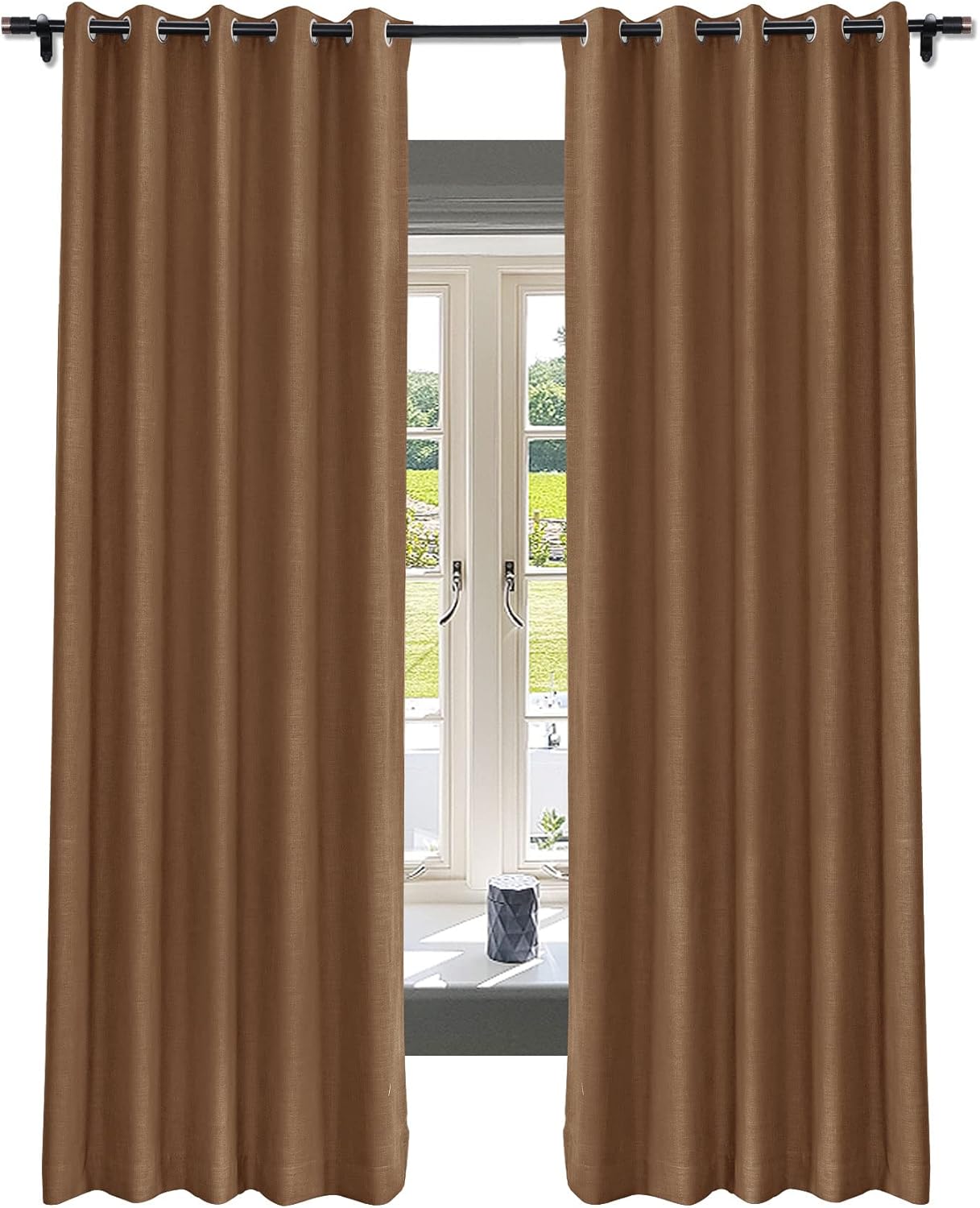 Fcosie 50 W x 108 L Inch Natural Linen Blended Curtains with Blackout Lining, Room Darkening Windon Drapes Grommet Curtain Panels Extra Long Curtain Drapery (2 Panels), Ivory White