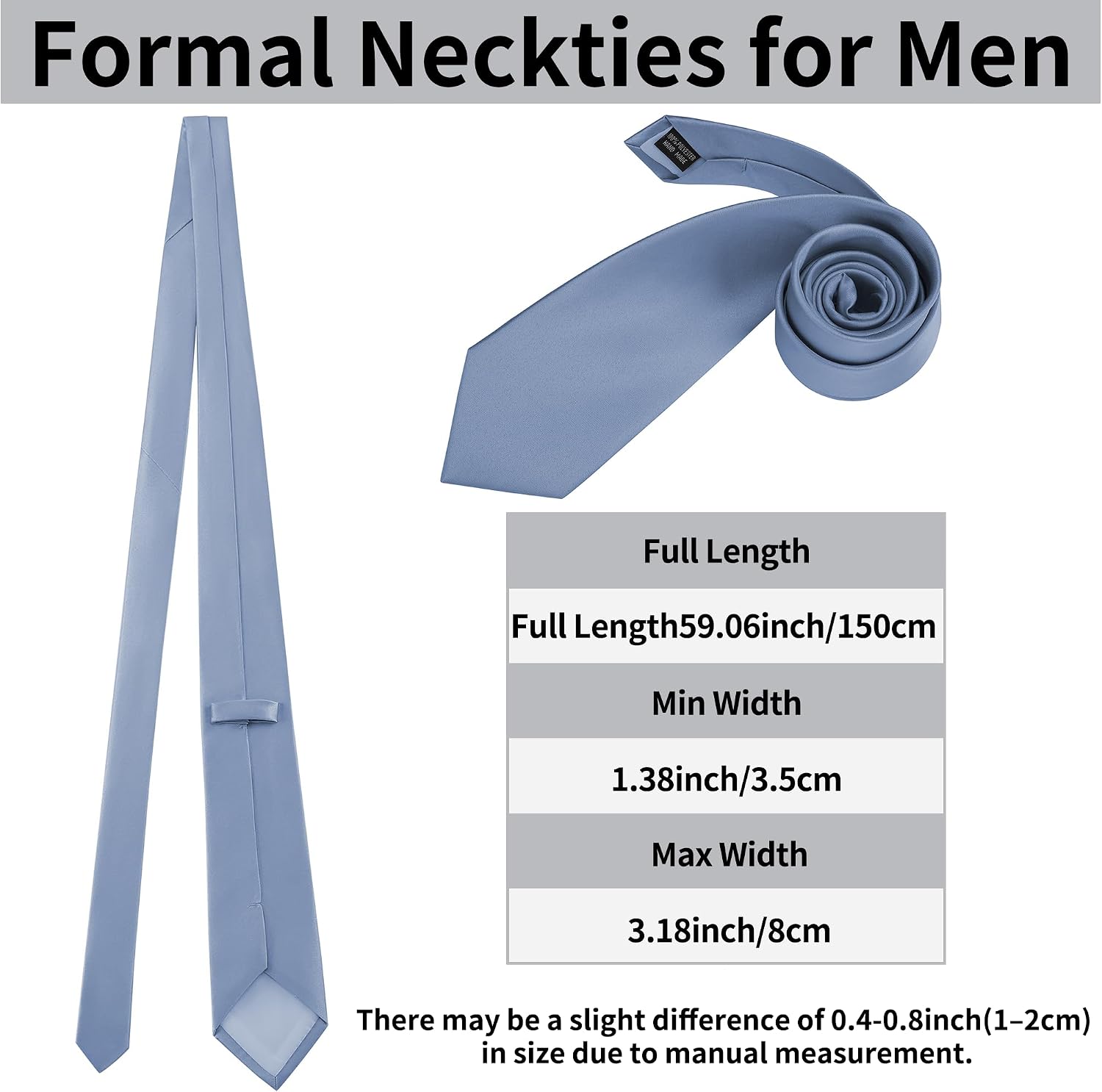Tie for Men with Pocket Square, Formal Tuxedo Necktie, Business Suit Accessory for Weddings and Father's Day