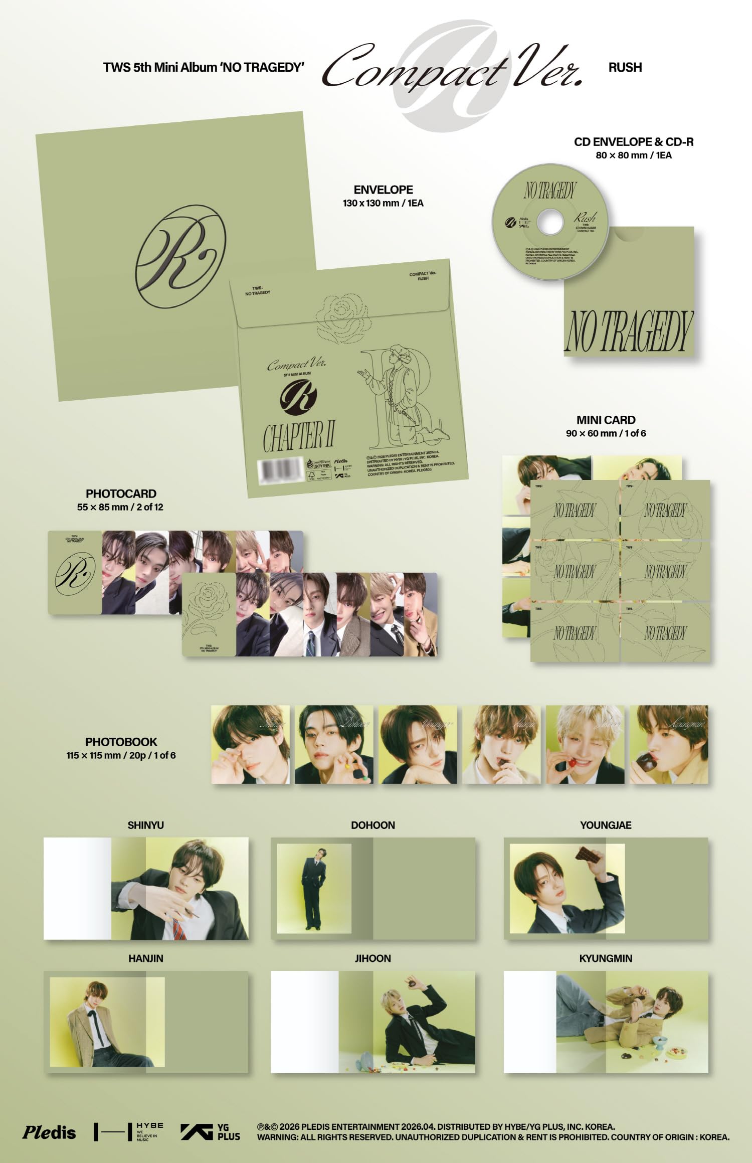 Compact Set : 1BLUSH+1HUSH+1RUSH) TWS NO TRAGEDY 5th Mini Album