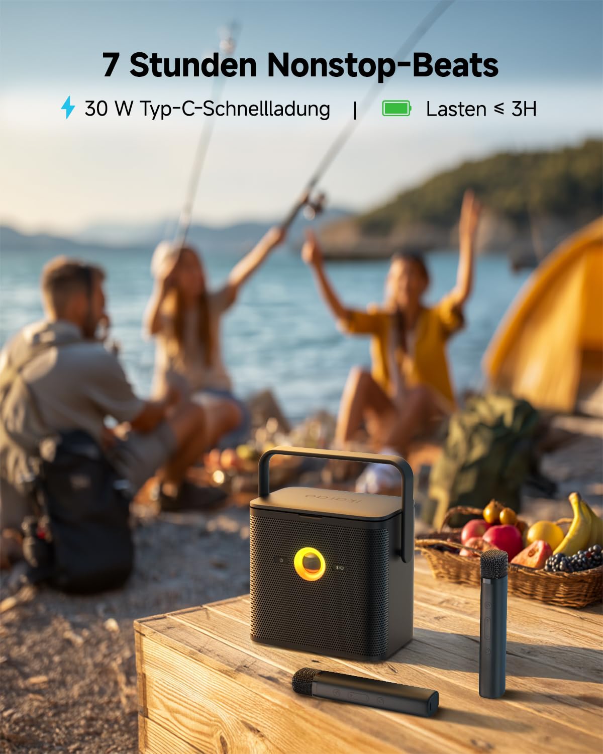 Ikarao Macchina per karaoke per adulti, con schermo di visualizzazione dei testi, tablet per karaoke da 32 GB, 2 microfoni wireless, altoparlante per karaoke con equalizzatore automatico, connessione
