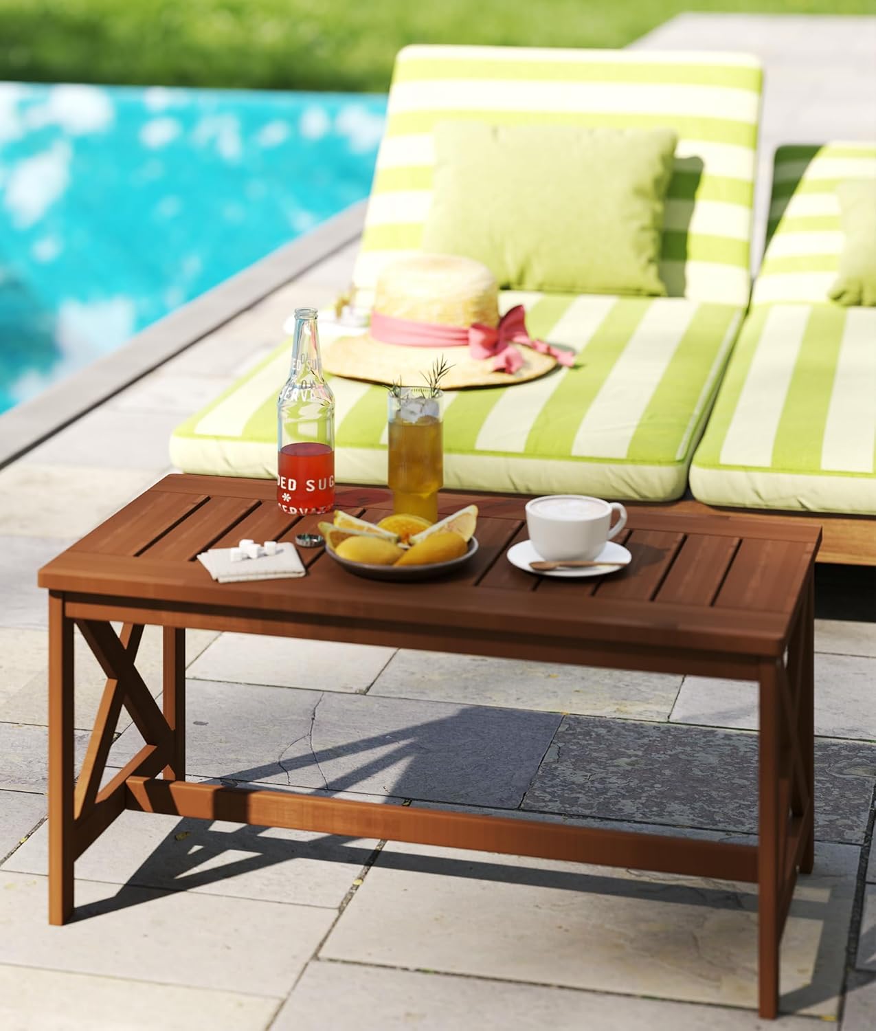 Outdoor Rectangle Coffee Table, Weather Resistant Patio Coffee Table for Garden, Balcony, Poolside, X-Leg