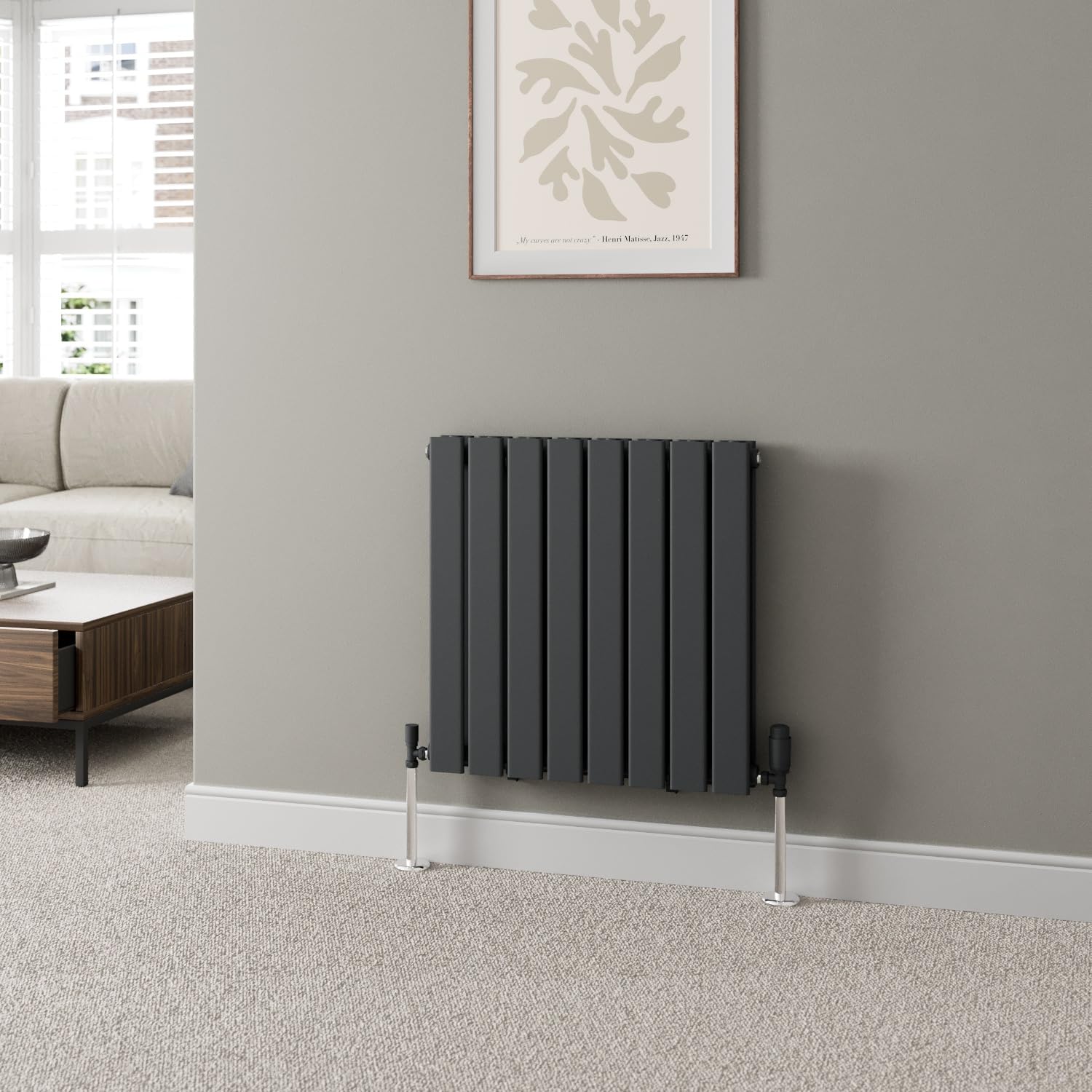 DuraTherm® 600 x 608mm Anthracite Grey Horizontal Designer Radiator Double Column Flat Panel Modern Central Heating Panels Bathroom Radiators — image 1