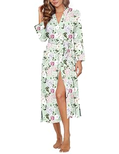 Ekouaer Womens Robe Long Knit Kimono Bathrobe Lightweight Sleepwear Soft Ladies Loungewear with Pockets S-XXL
