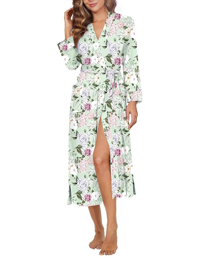 Ekouaer Womens Robe Long Knit Kimono Bathrobe Lightweight Sleepwear Soft Ladies Loungewear with Pockets S-XXL