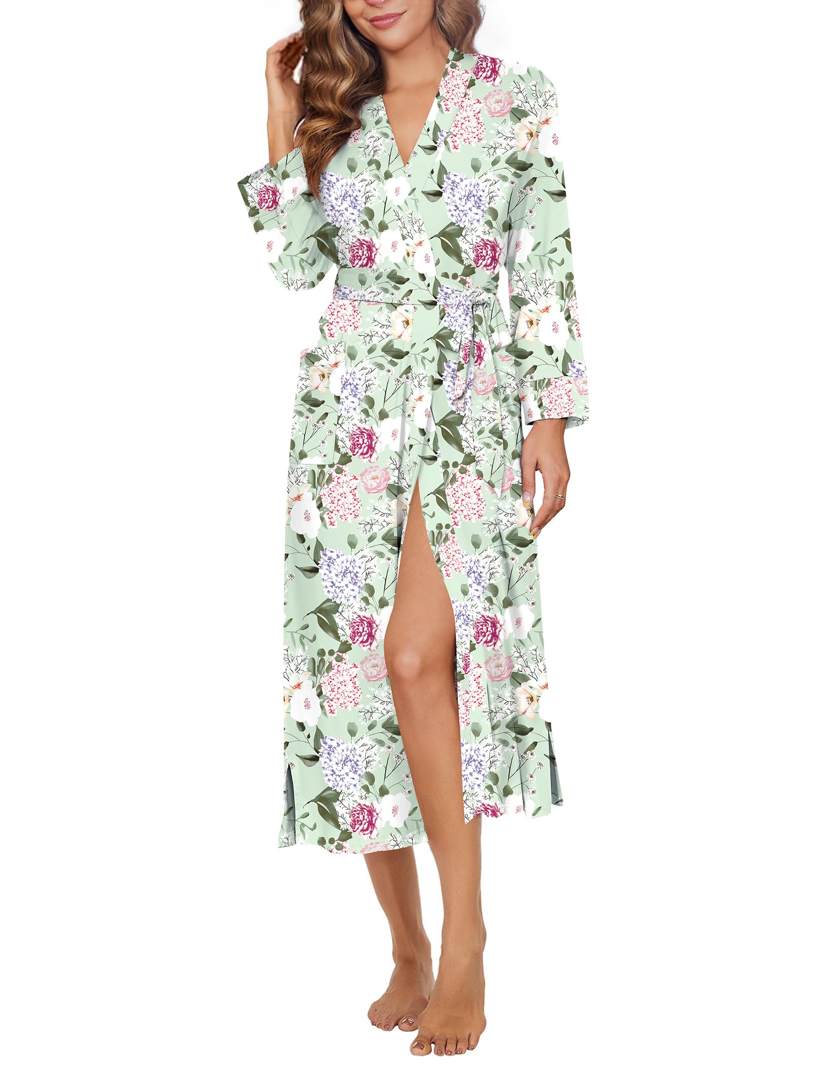 Ekouaer Womens Robe Long Knit Kimono Bathrobe Lightweight Sleepwear Soft Ladies Loungewear with Pockets S-XXL