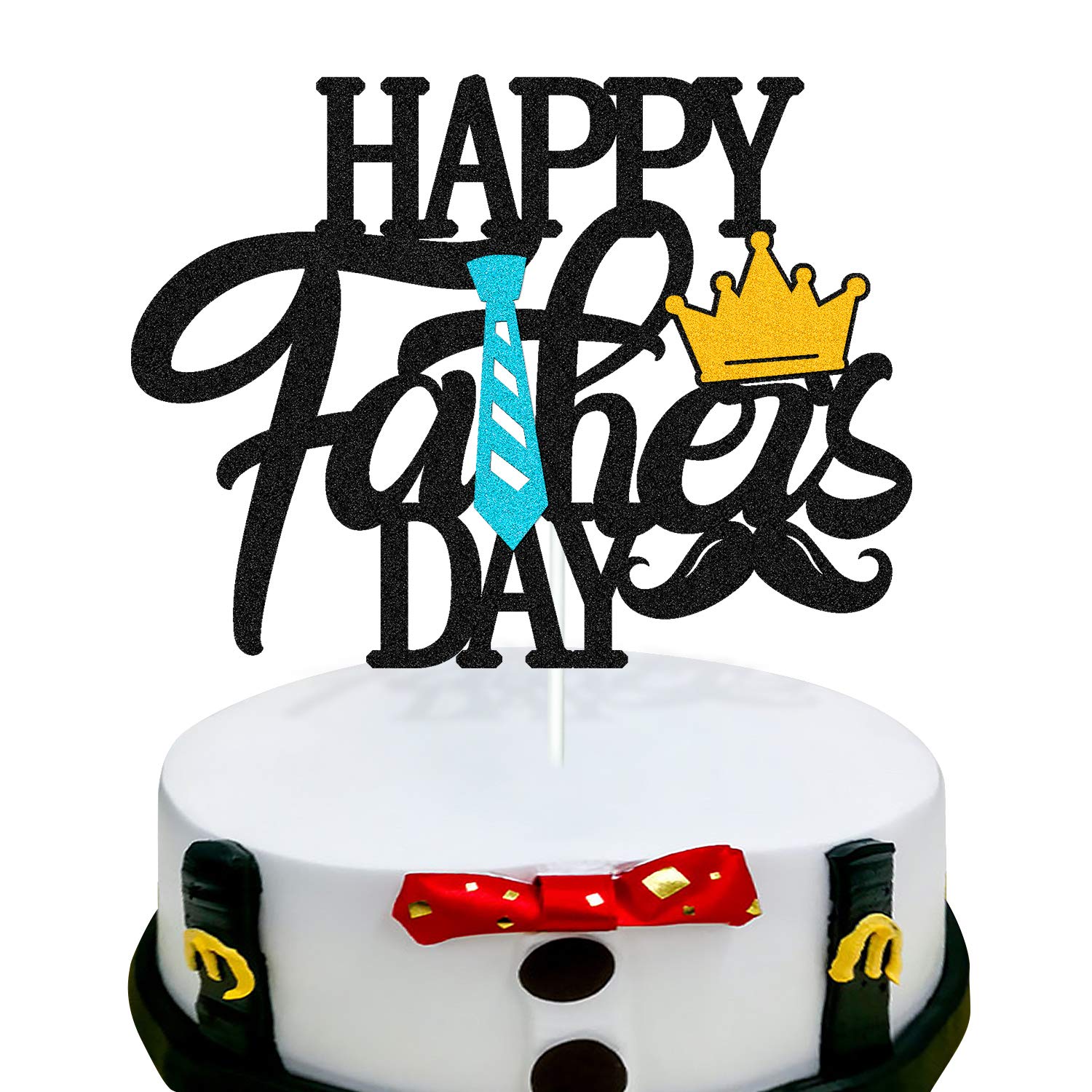 Happy Father's Day Cake Topper Happy Dad Day Party Decoration for Best Dad Ever Double Side Glitter Black Party Supplies