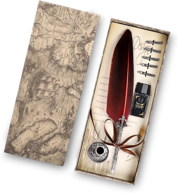 Quill Pen and Ink Set, Calligraphy Feather Set for Beginners Kids