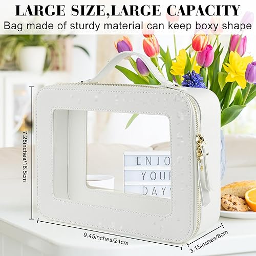 Miniatura 2 de Bolsa de maquillaje transparente de gran tamaño con asa de gran capacidad portátil para artículos de tocador y artículos de tocador con bolsas