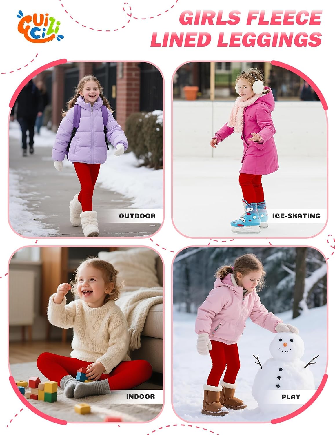 Kidss Fleece Lined Leggings Winter Fleece Pants Thick Thermal Pants for Toddler Kids Teen Soft Basic Girls Warm Leggings Full Length, Wine Red 6-7Y