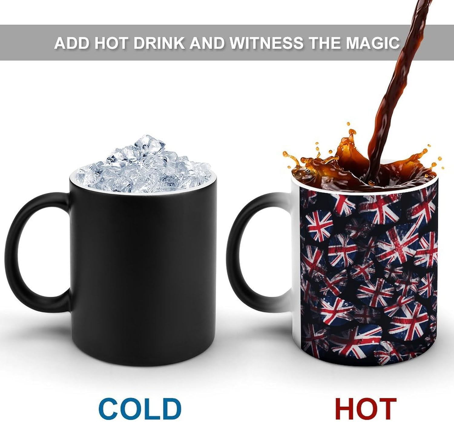 Color Changing Mug British Flag Printed Ceramic Coffee Mug Heat Changing Sensitive Mug Magic Heat Changing Coffee Mug Novelty Coffee Mugs