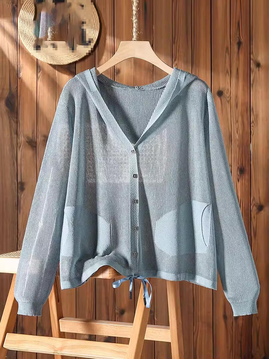 Large size ice silk knitted cardigan for women, summer thin air conditioning blouse, loose short jacket