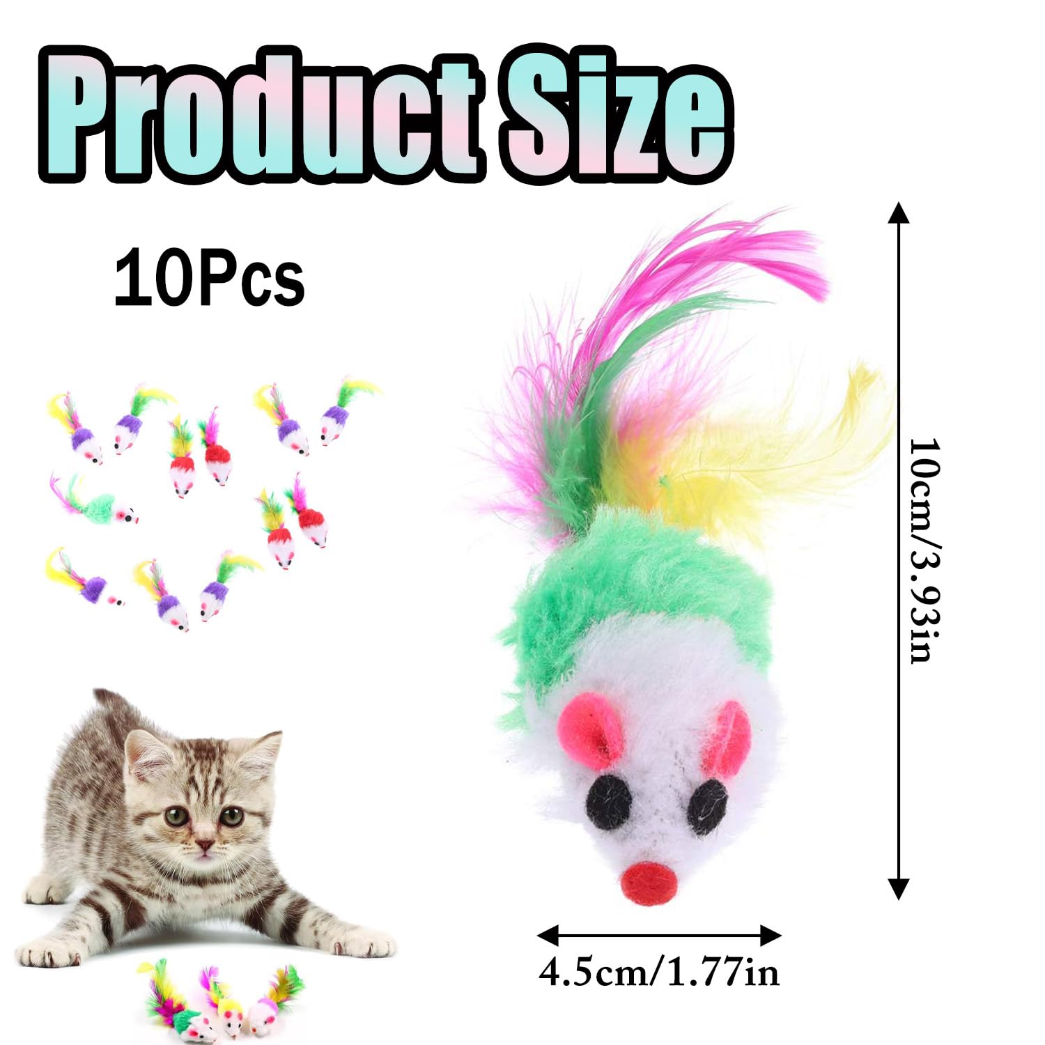 10 Pièces Chat Souris Jouet Chat Interieur avec Hochet Sons Convient Aux Chats pour Jouer(Couleur Aléatoire)