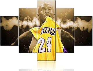 5 Piece Canvas Wall Art Sports Los Angeles Lakers Paintings Home Decor Basketball Prints on Canvas Kobe Bryant Modern Artwork Picture for Living Room Framed Stretched Ready to Hang - 60''Wx40''H