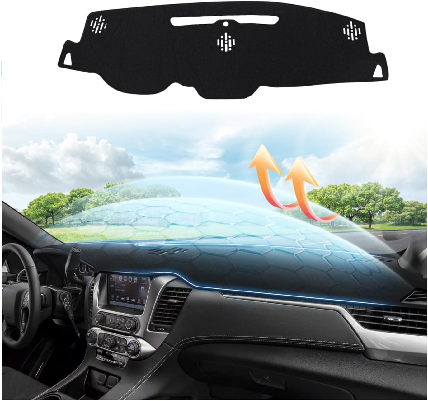 CARTIST Dashboard Cover Custom Fit for Chevy Chevrolet Tahoe/Suburban/GMC Yukon 2015-2019 2020 Accessories Dash Cover Nonslip Dash Board Carpet (Black Ployester)