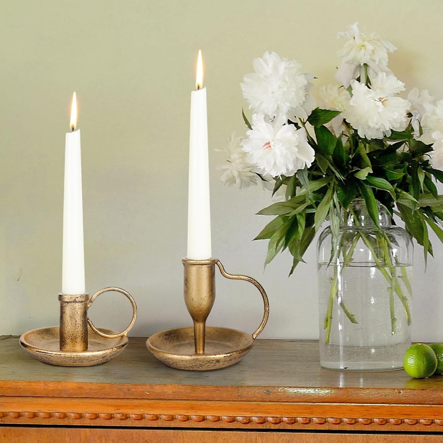 Iron Taper Candle Holder Set of 2 Antique Brass Candlestick Holders Vintage Decorative Candles Stand for Wedding Party Decoration Dinning Table Housewarming Gift